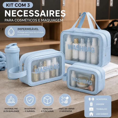 Kit 3 necessaires organizadoras impermeaveis para viagem de