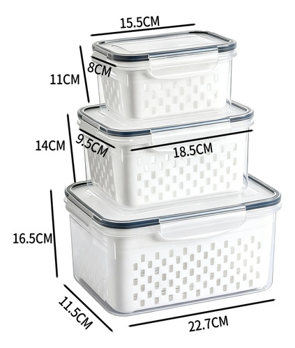 Kit 3 Organizadores Geladeira Alimentos Vegetais Com Tampas