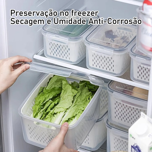Kit 3 Organizadores Geladeira Alimentos Vegetais Com Tampas