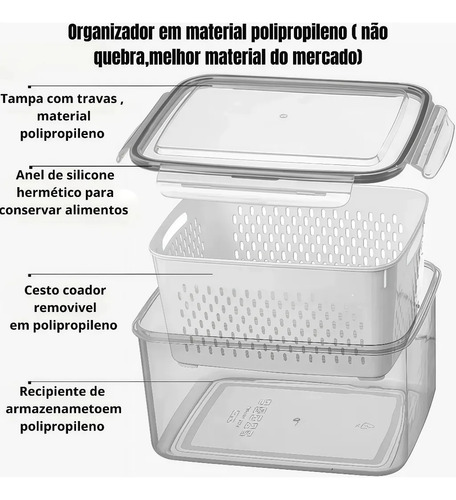 Kit 3 Organizadores Geladeira Alimentos Vegetais Com Tampas