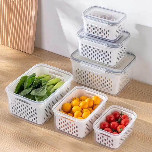 Kit 3 Organizadores Geladeira Alimentos Vegetais Com Tampas