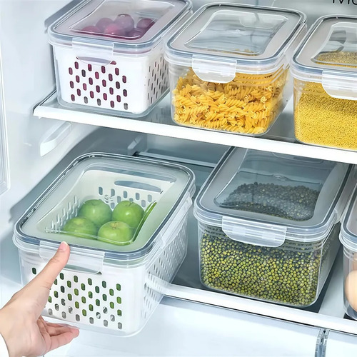 Kit 3 Organizadores Geladeira Alimentos Vegetais Com Tampas