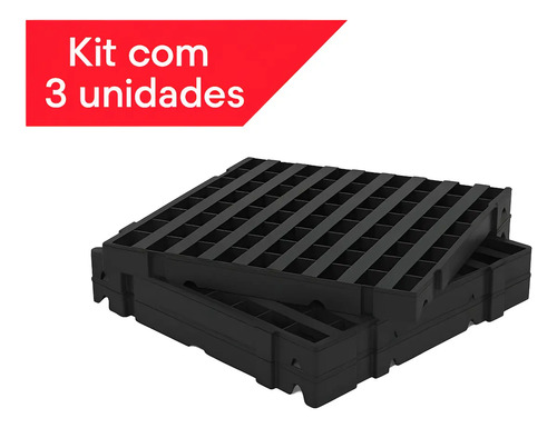 Kit 3 pallets preto 50x50 estrado resistente camara fria
