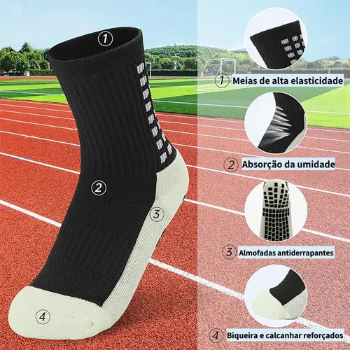 Kit 3 Pares Meia Antiderrapante Futebol Esportiva Meião Pro