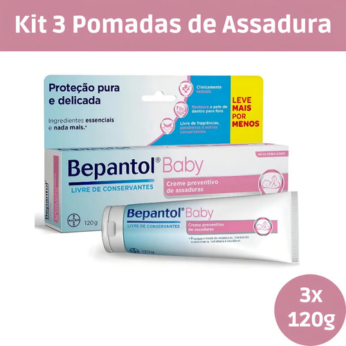 Kit 3 pomadas contra assaduras bepantol baby 120g total 360