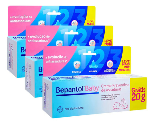 Kit 3 Pomadas Contra Assaduras Bepantol Baby 120g Total 360