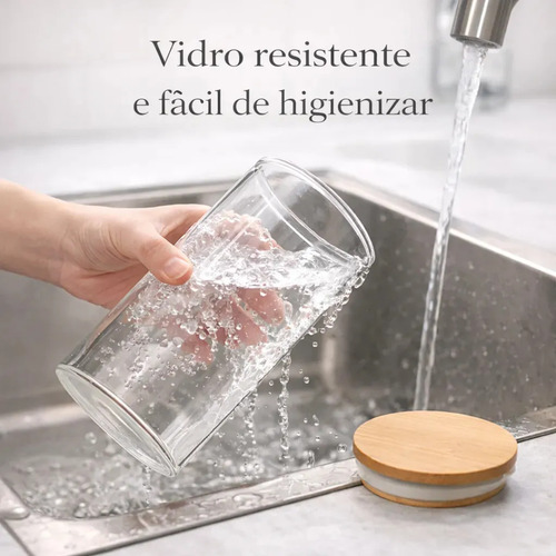 Kit 3 Potes De Vidro Herméticos Com Tampa De Bambu De 1 Litro Para Mantimentos Alimentos Grãos Café Massas Cereais Cozinha Com Vedação Hermética Vidro Borossilicato Bpa Free Transparente