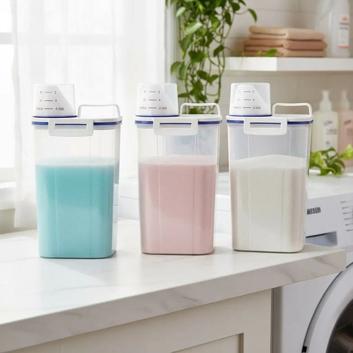 Kit 3 potes dispenser hermetico 2l multiuso lavanderia porta