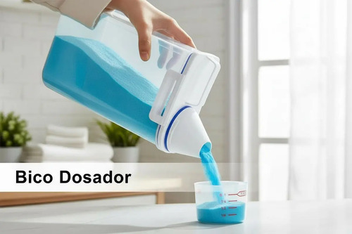 Kit 3 Potes Dispenser Hermético 2l Multiuso Lavanderia Porta Sabão Em Pó Com Copo Medidor Bico Dosador E Travas