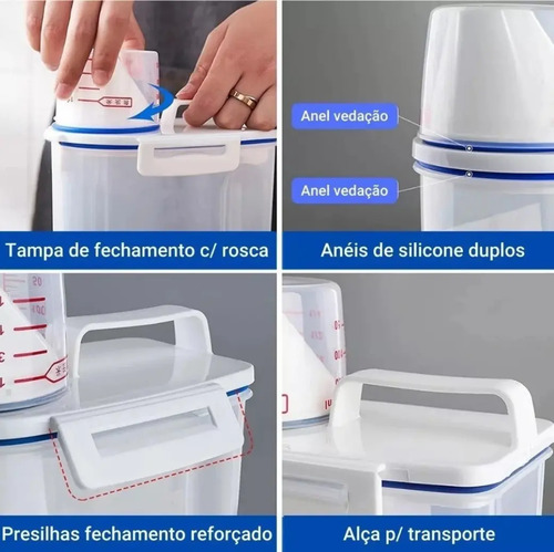 Kit 3 Potes Dispenser Hermético 2l Multiuso Lavanderia Porta Sabão Em Pó Com Copo Medidor Bico Dosador E Travas