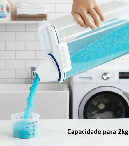 Kit 3 Potes Dispenser Hermético 2l Multiuso Lavanderia Porta Sabão Em Pó Com Copo Medidor Bico Dosador E Travas