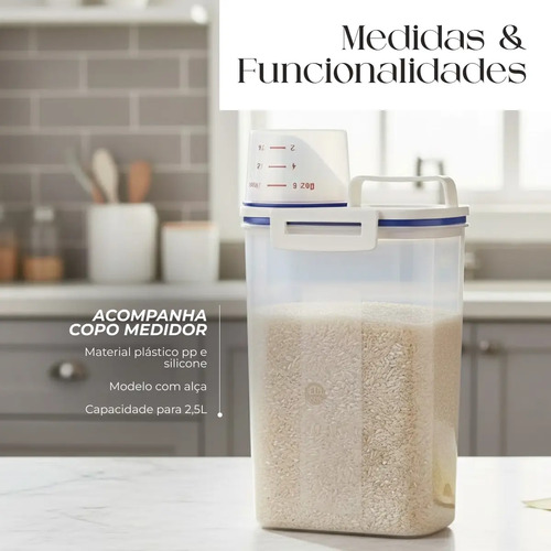 Kit 3 Potes Dispenser Hermético 2l Multiuso Lavanderia Porta Sabão Em Pó Com Copo Medidor Bico Dosador E Travas