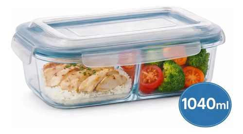Kit 3 Potes Marmita Vidro Hermético 1040ml C/ Divisória Free Freezer Microondas Forno