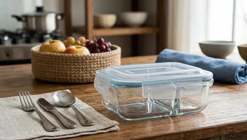 Kit 3 Potes Marmita Vidro Hermético 1040ml C/ Divisória Free Freezer Microondas Forno