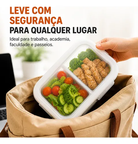 Kit 3 Potes Vidro 640ml Divisória Hermético Marmita Forno