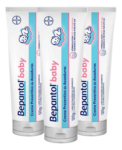 Kit 3 protecao bepantol baby 120g creme facil limpeza