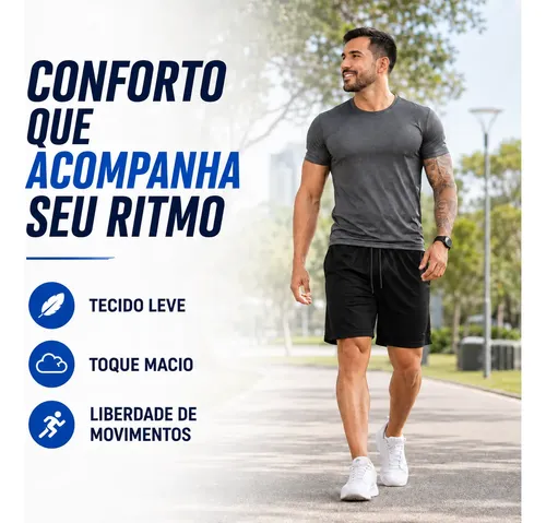 Kit 3 Shorts Bermuda Masculina Tactel Com Elastano Academia