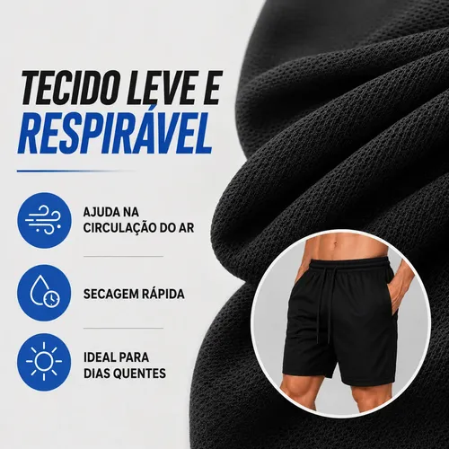 Kit 3 Shorts Bermuda Masculina Tactel Com Elastano Academia