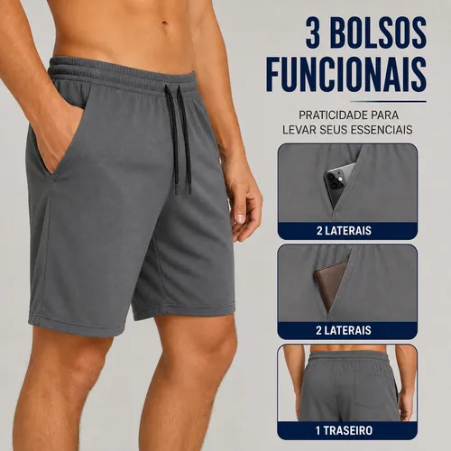 Kit 3 Shorts Bermuda Masculina Tactel Com Elastano Academia