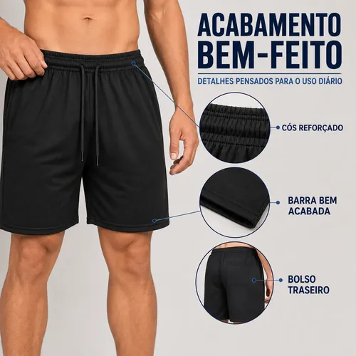 Kit 3 Shorts Bermuda Masculina Tactel Com Elastano Academia
