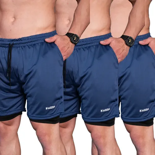 Kit 3 shorts de compressao 2 em 1 masculino treino acaedemia