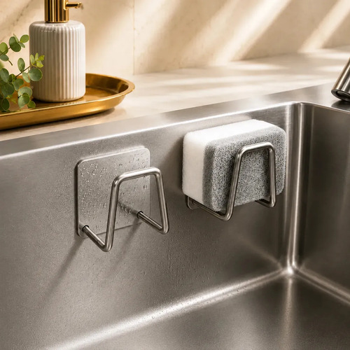 Kit 3 Suporte Porta Bucha Esponja Para Pia Cozinha Organizador Com Gancho Aço Inox Prata