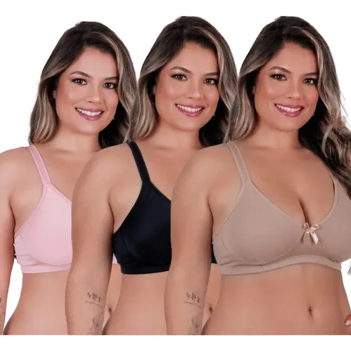 Kit 3 sutia plus size alcas reforcadas soutien confortavel