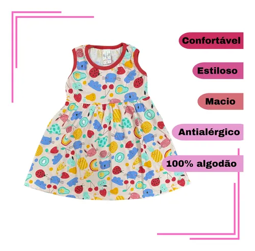 Kit 3 Vestido Regata Aquarela Baby Infantil Menina Algodão