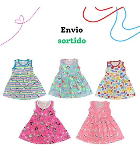 Kit 3 Vestido Regata Aquarela Baby Infantil Menina Algodão
