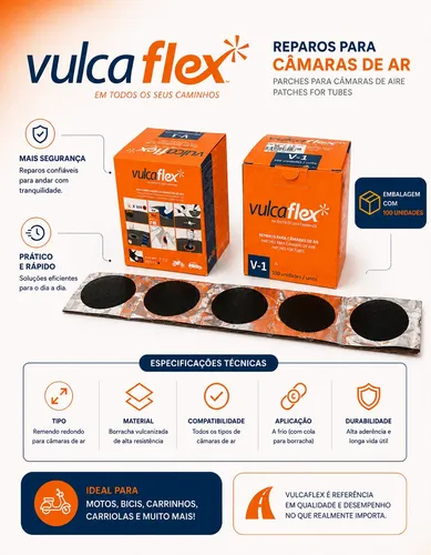 Kit 3 Vulcaflex V-1 Remendo Frio Redondo 40mm Caixa 100 Und.