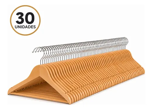 Kit 30 Cabides De Madeira Com Barra Antideslizante Marfim