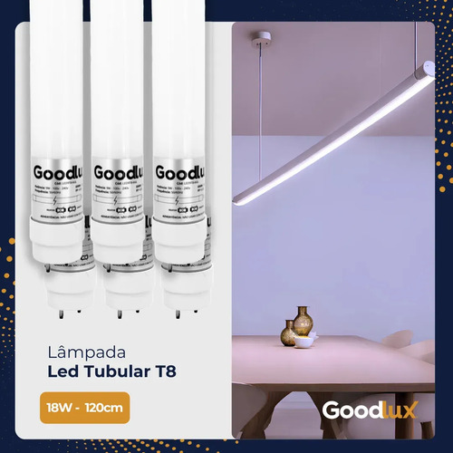 Kit 30 Lampada Led 18w T8 Tubular 120cm Branco Frio Goodlux Luz