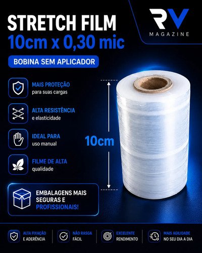 Kit 30 Rolos - Filme Stretch 100mm X 0,30 Mic