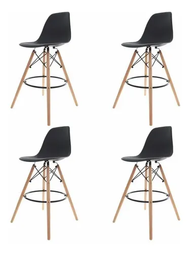 Kit 4 banquetas cozinha altas para bancada balcao eames wood