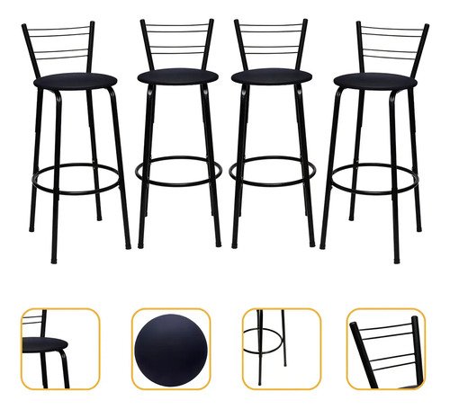 Kit 4 Banquetas Itagold Florida Top Alta Cozinha Americana Bar Balcão Alto Estrutura Preta Atlanta Cor Assento Preto 90cm