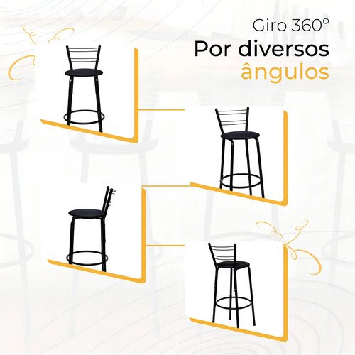 Kit 4 Banquetas Itagold Florida Top Alta Cozinha Americana Bar Balcão Alto Estrutura Preta Atlanta Cor Assento Preto 90cm