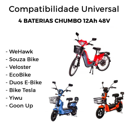 Kit 4 Bateria Bike Elétrica 12v 15ah 48v Ciclo Profundo