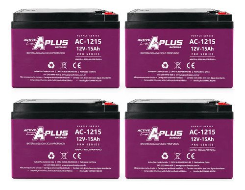 Kit 4 baterias 12v 15ah ciclo profundo bike eletrica