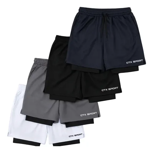 Kit 4 bermudas 2 em 1 masculina academia corrida treino ctx