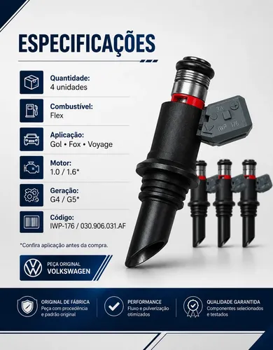 Kit 4 Bico Injetor Vw Gol Fox Voyage 1.0/1.6 Flex G4/g5 Orig