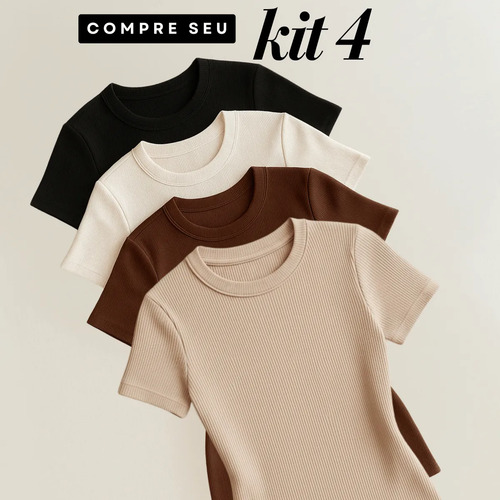 Kit 4 blusas feminina ribana canelado estilosa basica casual