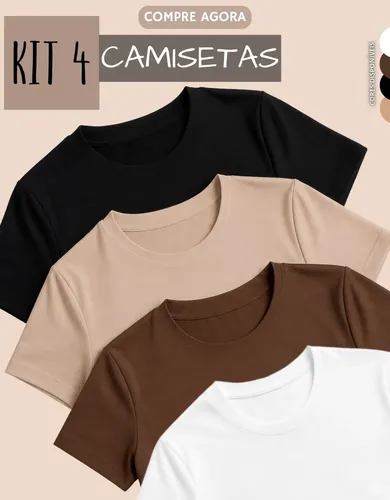 Kit 4 blusas feminina suplex estilosa t shirt basica casual