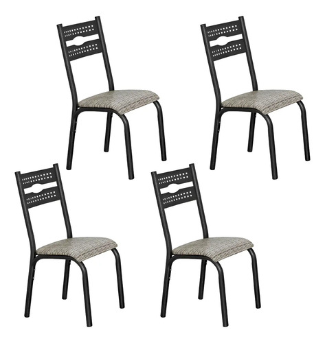 Kit 4 cadeiras jantar ciplafe luna tubo craqueado preto asse
