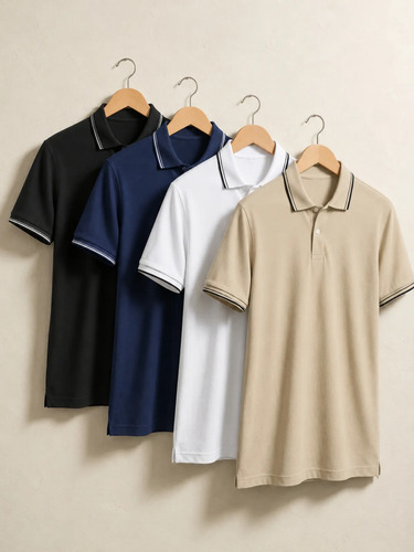 Kit 4 camisa gola polo piquet masculina slim casual algodao