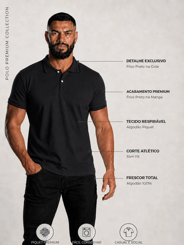 Kit 4 Camisa Gola Polo Piquet Masculina Slim Casual Algodão