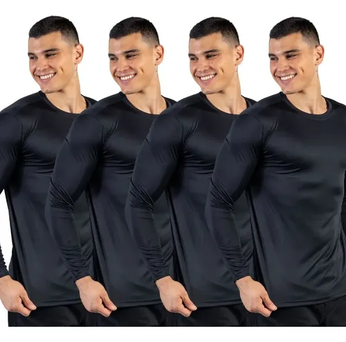 Kit 4 camisas segunda pele termica uv50 dry fit manga longa