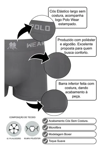 Kit 4 Cueca Boxer Masculino Polo Wear Sem Costura Original