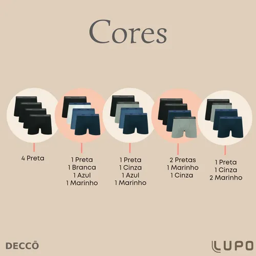 Kit 4 Cuecas Lupo Boxer Algodão Box Confortável Original