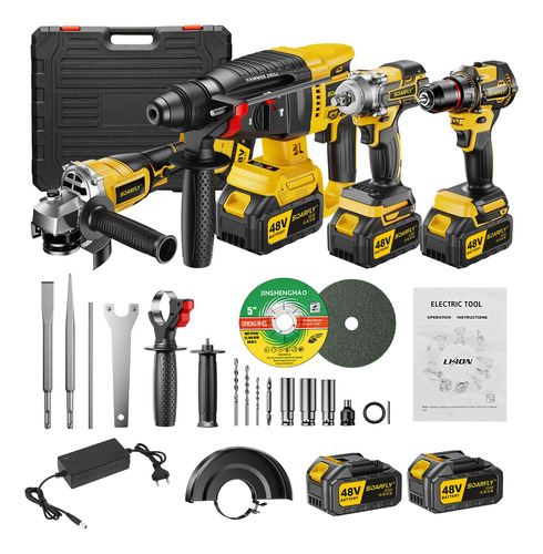 Kit 4 em 1 ferramentas eletricas profissional com baterias