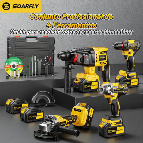 Kit 4 Em 1 Ferramentas Elétricas Profissional Com Baterias